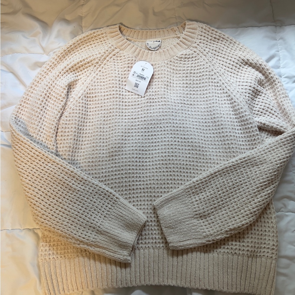 ARULA Cream Chunky Knit Crew Neck Sweater